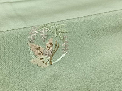 平和屋着物▽訪問着　単衣　総刺繍　雪輪花蝶文　金糸　正絹　逸品　AABL6969jh