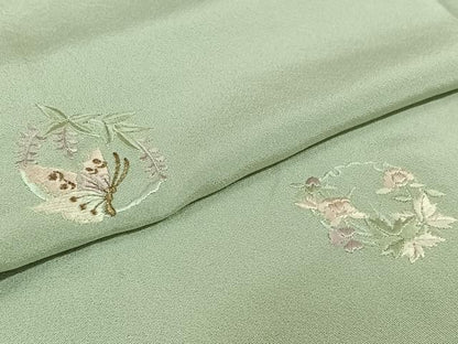 平和屋着物▽訪問着　単衣　総刺繍　雪輪花蝶文　金糸　正絹　逸品　AABL6969jh