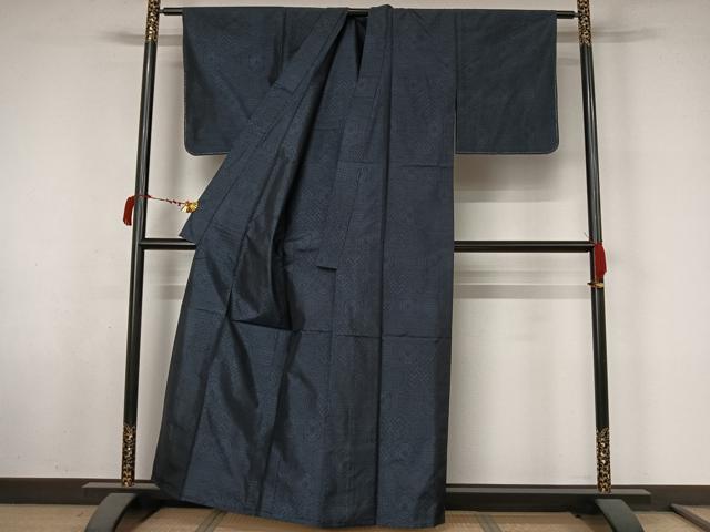 平和屋着物▽本場大島紬　単衣　幾何学文様　正絹　逸品　未使用　AABL6971jh