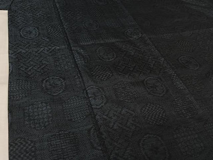 平和屋着物▽本場大島紬　単衣　幾何学文様　正絹　逸品　未使用　AABL6971jh
