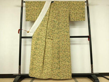 平和屋着物▽上質な小紋　単衣　手描き　人物文　正絹　逸品　AABL6973jh
