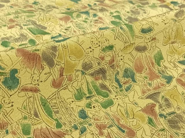 平和屋着物▽上質な小紋　単衣　手描き　人物文　正絹　逸品　AABL6973jh
