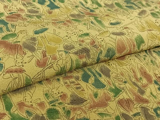 平和屋着物▽上質な小紋　単衣　手描き　人物文　正絹　逸品　AABL6973jh