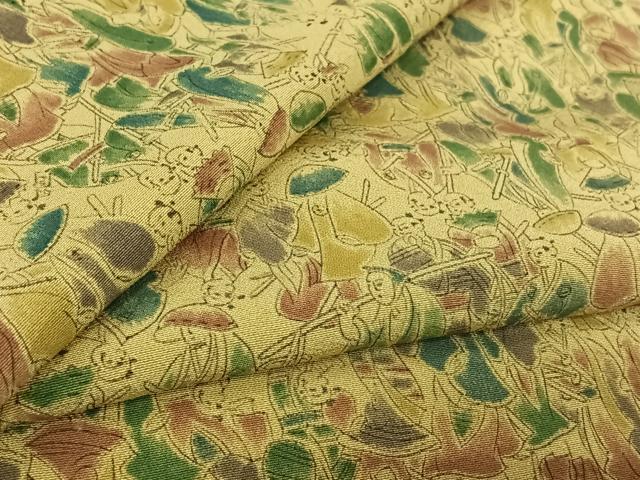 平和屋着物▽上質な小紋　単衣　手描き　人物文　正絹　逸品　AABL6973jh