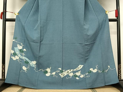 平和屋着物▽訪問着　単衣　お召地　花唐草文　正絹　逸品　AABL6975jh