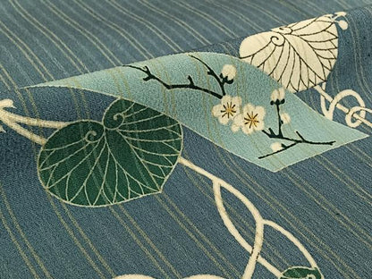 平和屋着物▽訪問着　単衣　お召地　花唐草文　正絹　逸品　AABL6975jh