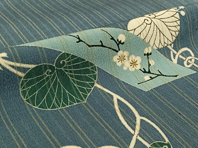 平和屋着物▽訪問着　単衣　お召地　花唐草文　正絹　逸品　AABL6975jh