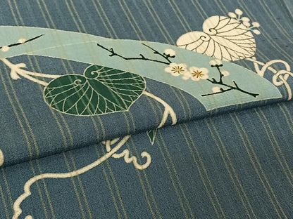 平和屋着物▽訪問着　単衣　お召地　花唐草文　正絹　逸品　AABL6975jh