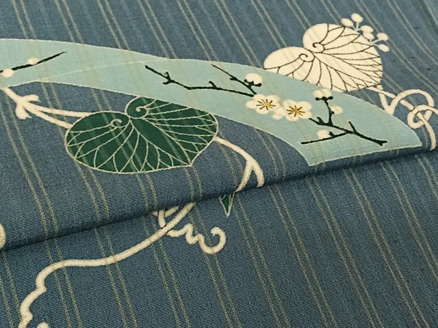 平和屋着物▽訪問着　単衣　お召地　花唐草文　正絹　逸品　AABL6975jh