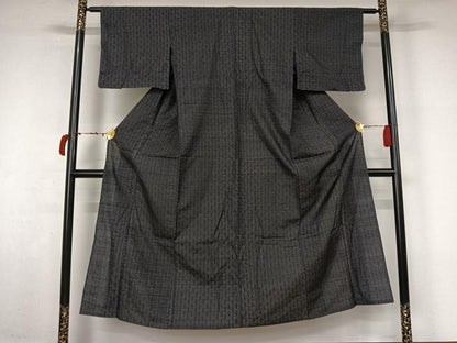 平和屋着物▽上質な紬　単衣　秋名バラ　正絹　逸品　AABL6979jh