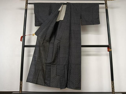 平和屋着物▽上質な紬　単衣　秋名バラ　正絹　逸品　AABL6979jh