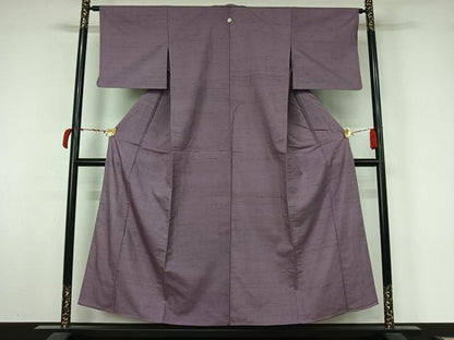 平和屋着物▽上質な紬　単衣　色無地　薄葡萄色　正絹　逸品　AABL6980jh