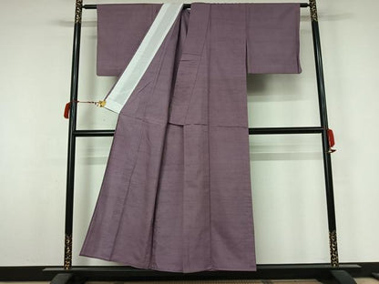 平和屋着物▽上質な紬　単衣　色無地　薄葡萄色　正絹　逸品　AABL6980jh