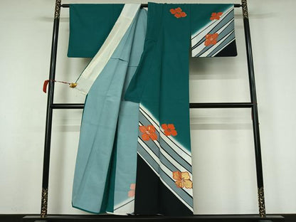 平和屋着物▽訪問着　単衣　舞花文　金彩　洗える着物　AABL6982jh