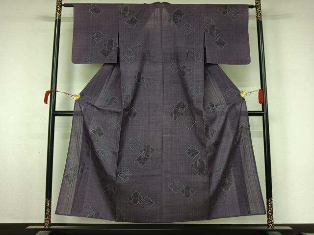 平和屋着物▽上質な小紋　単衣　紬地　松皮菱花文　正絹　逸品　AABL6983jh