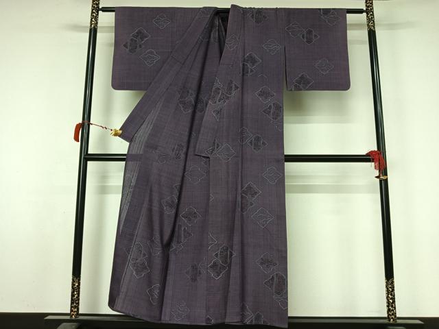 平和屋着物▽上質な小紋　単衣　紬地　松皮菱花文　正絹　逸品　AABL6983jh