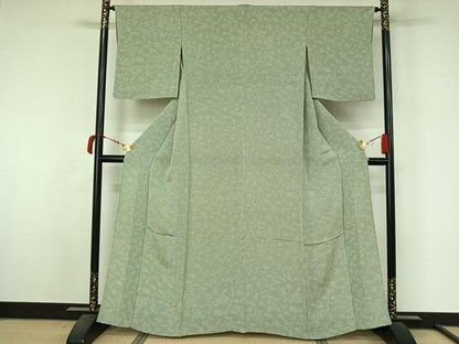 平和屋着物▽上質な小紋　単衣　更紗花文　鬼しぼ縮緬　正絹　逸品　AABL6984jh