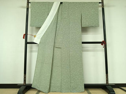 平和屋着物▽上質な小紋　単衣　更紗花文　鬼しぼ縮緬　正絹　逸品　AABL6984jh