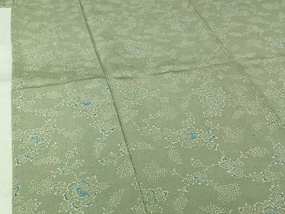 平和屋着物▽上質な小紋　単衣　更紗花文　鬼しぼ縮緬　正絹　逸品　AABL6984jh
