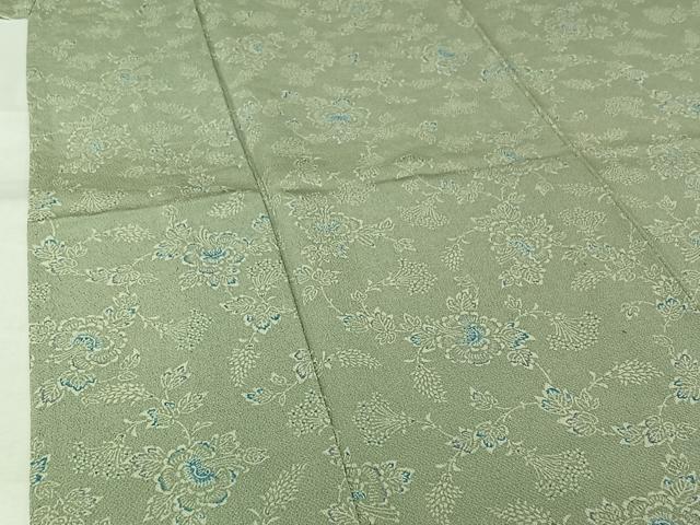 平和屋着物▽上質な小紋　単衣　更紗花文　鬼しぼ縮緬　正絹　逸品　AABL6984jh