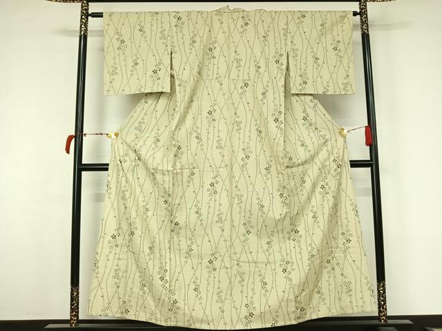 平和屋着物▽上質な紬　単衣　舞花文　正絹　逸品　AABL6985jh