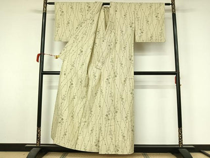 平和屋着物▽上質な紬　単衣　舞花文　正絹　逸品　AABL6985jh