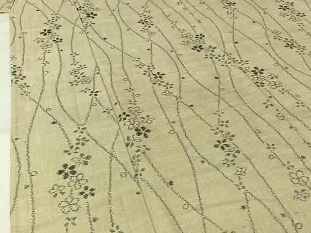 平和屋着物▽上質な紬　単衣　舞花文　正絹　逸品　AABL6985jh