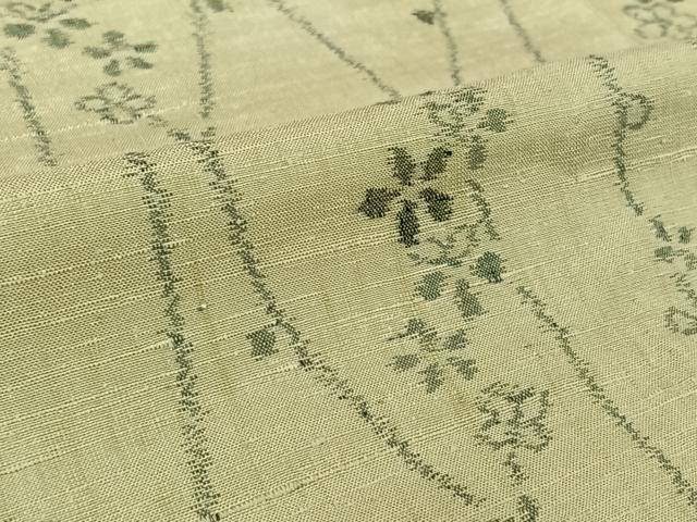 平和屋着物▽上質な紬　単衣　舞花文　正絹　逸品　AABL6985jh
