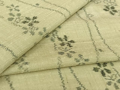 平和屋着物▽上質な紬　単衣　舞花文　正絹　逸品　AABL6985jh