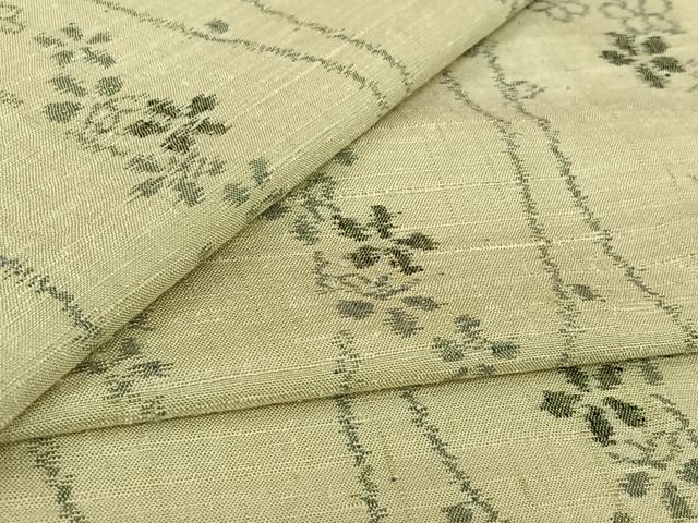 平和屋着物▽上質な紬　単衣　舞花文　正絹　逸品　AABL6985jh