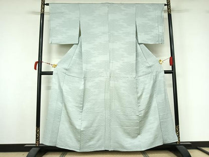 平和屋着物▽上質な色無地　単衣　青海波地紋　藍白色　正絹　逸品　AABL6990jh