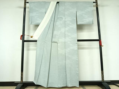 平和屋着物▽上質な色無地　単衣　青海波地紋　藍白色　正絹　逸品　AABL6990jh