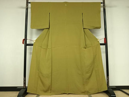 平和屋着物▽上質な色無地　単衣　抹茶色　正絹　逸品　未使用　AABL6993jh
