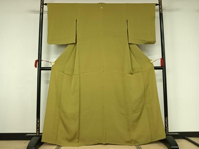 平和屋着物▽上質な色無地　単衣　抹茶色　正絹　逸品　未使用　AABL6993jh