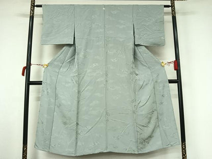 平和屋着物▽上質な色無地　単衣　雲取り花地紋　秘色色　正絹　逸品　AABL6996jh