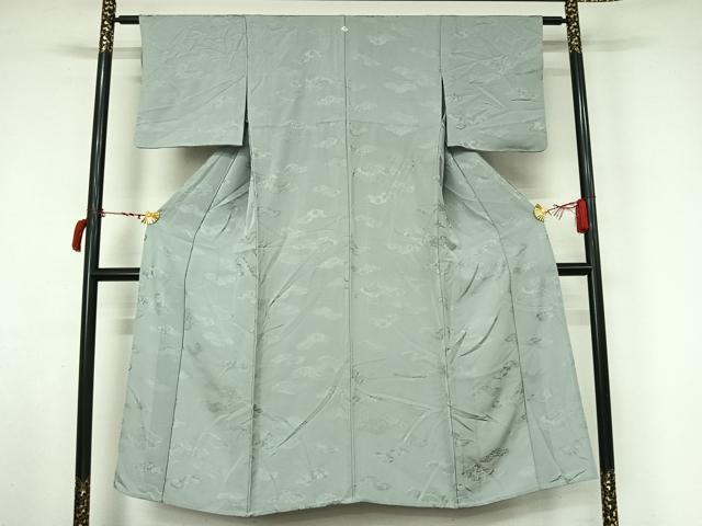 平和屋着物▽上質な色無地　単衣　雲取り花地紋　秘色色　正絹　逸品　AABL6996jh