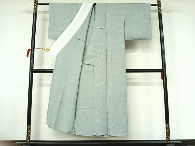 平和屋着物▽上質な色無地　単衣　雲取り花地紋　秘色色　正絹　逸品　AABL6996jh