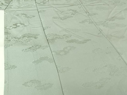平和屋着物▽上質な色無地　単衣　雲取り花地紋　秘色色　正絹　逸品　AABL6996jh