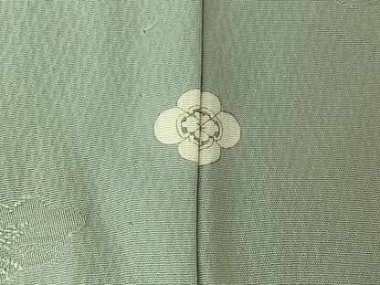 平和屋着物▽上質な色無地　単衣　雲取り花地紋　秘色色　正絹　逸品　AABL6996jh
