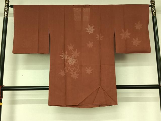 平和屋着物▽道行コート　スリーシーズン　春夏秋　塵除け　舞葉文　ロング丈　正絹　逸品　AABL6999jh