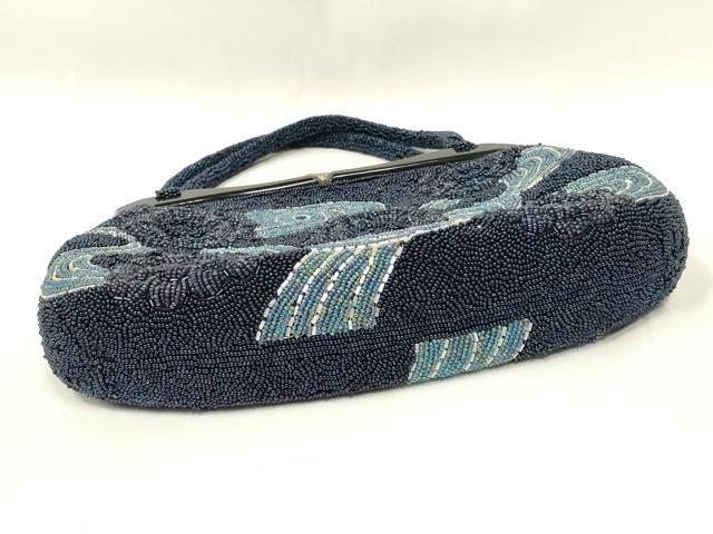 平和屋着物●和装小物　和装バッグ　ハンドバッグ　ビーズバッグ　流水花文　逸品　AABL7002ay