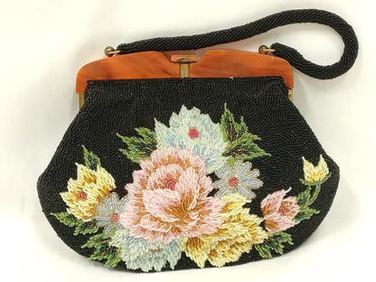 平和屋着物●和装小物　和装バッグ　ハンドバッグ　ビーズバッグ　花柄　逸品　AABL7003ay