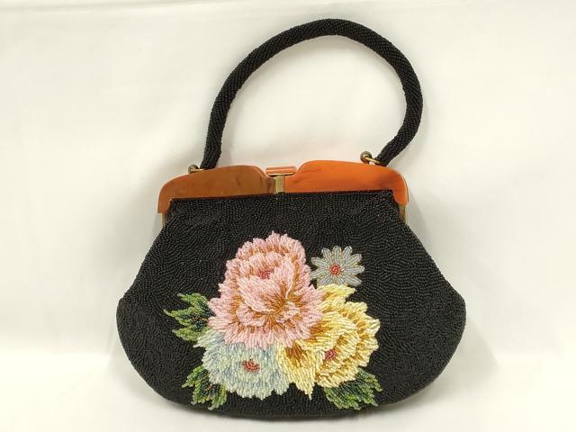 平和屋着物●和装小物　和装バッグ　ハンドバッグ　ビーズバッグ　花柄　逸品　AABL7003ay