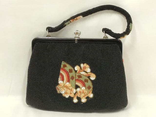 平和屋着物●和装小物　和装バッグ　ハンドバッグ　ビーズバッグ　幾何学花文　逸品　AABL7005ay