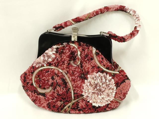 平和屋着物●和装小物　和装バッグ　ハンドバッグ　ビーズバッグ　花唐草　逸品　AABL7006ay