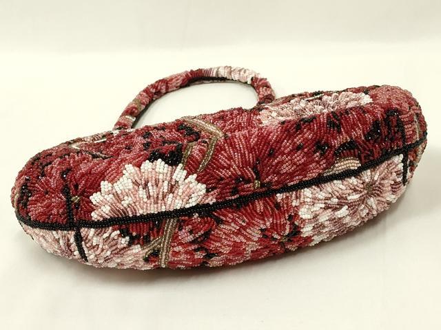平和屋着物●和装小物　和装バッグ　ハンドバッグ　ビーズバッグ　花唐草　逸品　AABL7006ay