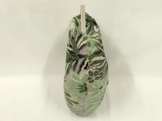 平和屋着物●和装小物　和装バッグ　ハンドバッグ　ビーズバッグ　がま口　花柄　逸品　AABL7007ay