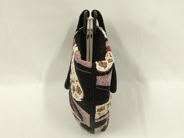 平和屋着物●和装小物　和装バッグ　ハンドバッグ　ビーズバッグ　幾何学花文　逸品　AABL7010ay
