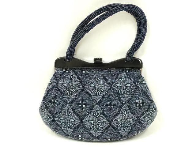 平和屋着物●和装小物　和装バッグ　ハンドバッグ　ビーズバッグ　菱繋ぎ　逸品　AABL7012ay