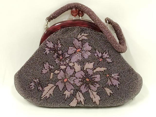 平和屋着物●和装小物　和装バッグ　ハンドバッグ　ビーズバッグ　花柄　逸品　AABL7014ay
